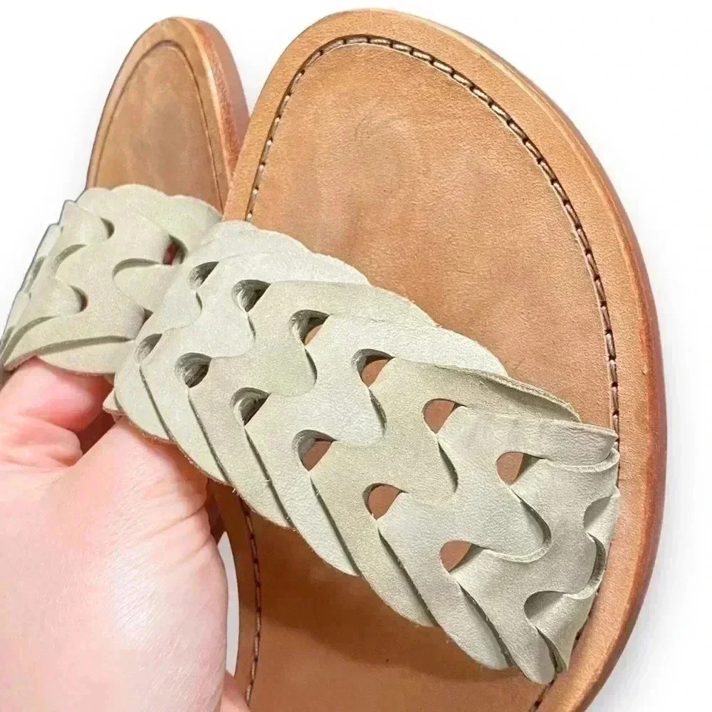 Rag & Bone Melrose Mid Mint Green Woven Leather Kitten Heel Sandal Size 9.5